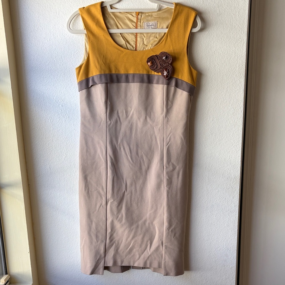 Pamela Mustard and Taupe Midi Dress